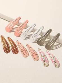 12pcs Cute Glitter Heart Print Hair Clips For Girls - Multicolor - View 2