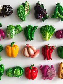 11pcs Cartoon Fruit & Vegetable Style Magnetic Resin Fridge Magnets, Natural Style Magnetic Fridge Stickers, Cute Decorative Pieces For Office Desk, Kitchen, Whiteboard, Storage Cabinet, Dishwasher, Home Decor, Valentine's Day Gift, Random Style - Multicolor - View 2