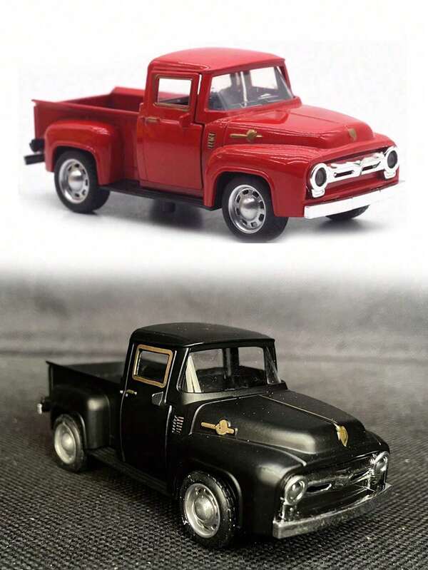 Red Truck Decor,Retro Style Red Truck Christmas Decor Metal Farmhouse Decorative Tabletop Storage Mini Diecast Car Decorations Truck For Home Kitchen Farm 1PC