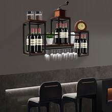 Metal Wall Mounted Wine Bottles Shelf Bar Storage Display Shelf Industrial - Black - View 2