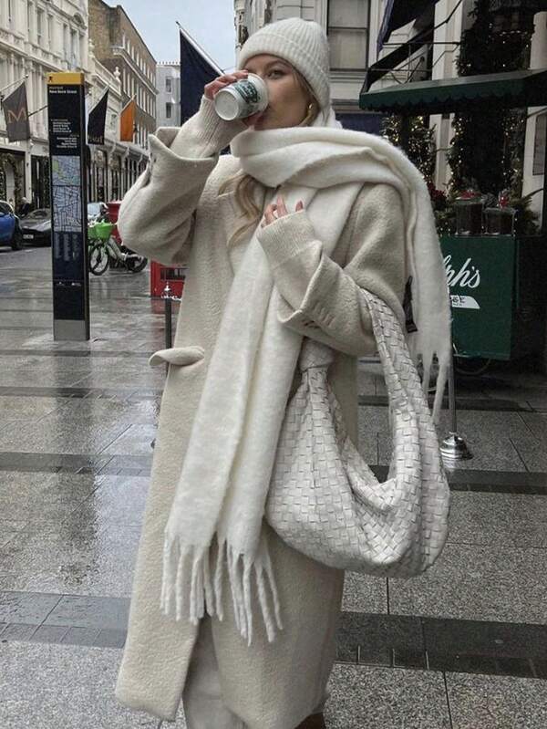 1 cachecol grosso feminino de cor sólida, xale grande minimalista clássico versátil, quente e confortável, cachecol casual com borlas de alta qualidade, adequado para passeios diários, aplicável para a temporada de outono/inverno