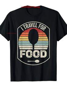 100% Cotton Vintage Retro I Travel For Food T-Shirt MEN WOMEN UNISEX T Shirts Size S-6XL - 黑色 - 查看 1