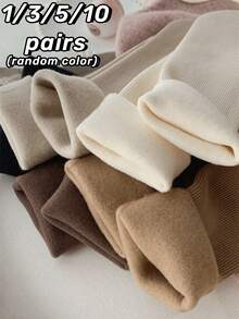 20 Pairs Of Women's Earth Color Snow Socks, Autumn And Winter Vertical Mid-Tube Socks, Fluffy Socks, And Warm Floor Socks With Wool Thickening, Suitable For Everyday Wear And Various Occasions,Random Color