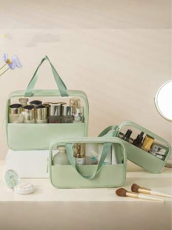 1 pieza Bolsa de cosméticos floral de gran capacidad y doble asa, semi-transparente, en tamaños pequeño/mediano/grande, organizador de viaje de alta calidad, diseño de apertura conveniente, bolsa de tocador multifuncional, adecuada para hombres y mujeres, regalos de Navidad, bolsa, viaje, regalos para mujeres, neceser de mujer, esencial de viaje, bolsa, bolso pequeño/de mano, neceser, organizador de maquillaje, organizador de maquillaje, bolsa, soporte de brochas, mini bolsa, bolsa de gran capacidad, regalos para mujeres, regalos de Navidad, ideas de regalo para mujeres