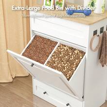 Advwin Dog Feeding Station With Storage Cabinet, Hidden Elevated Bowls For Medium & Large Dogs, Dog Food Cabinet Organizer With Slow Feeder, Stainless Steel Dog Bowls & Hooks For Pet Supplies - 白色 - 查看 7