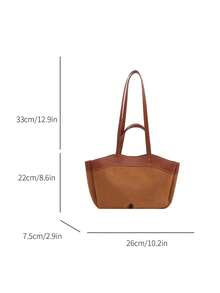 1 Stück braune Retro Wildleder-Optik Patchwork Shopper Tasche, große Kapazität Damen Schultertasche (mit kleiner Innentasche), Herbst/Winter