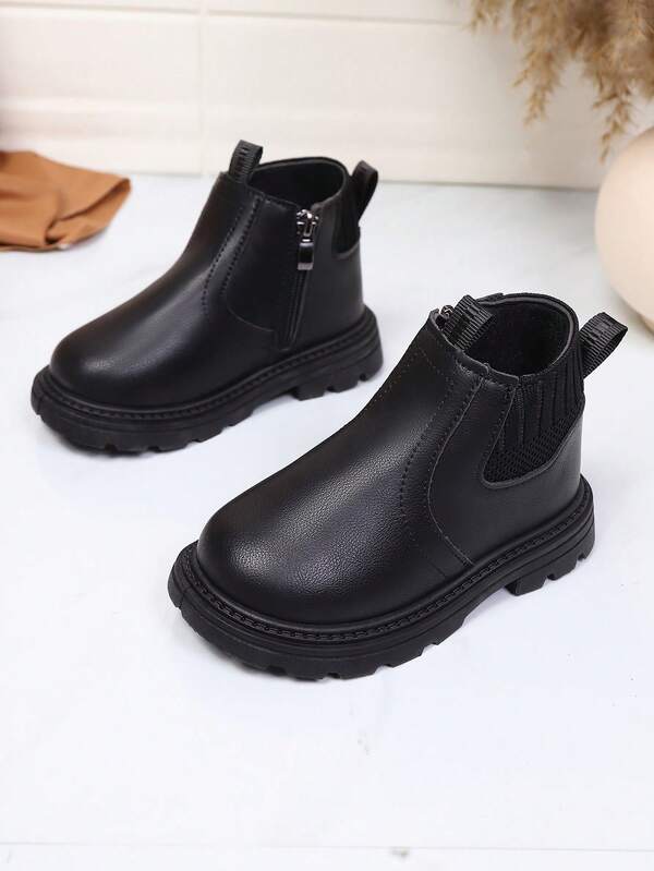 بوت بريطانية بسيطة للأطفال، جلد طبيعي مزود بسحاب جانبي، مقاومة للماء ومانعة للانزلاق، مناسبة للارتداء اليومي والمناسبات والحفلات والعروض
