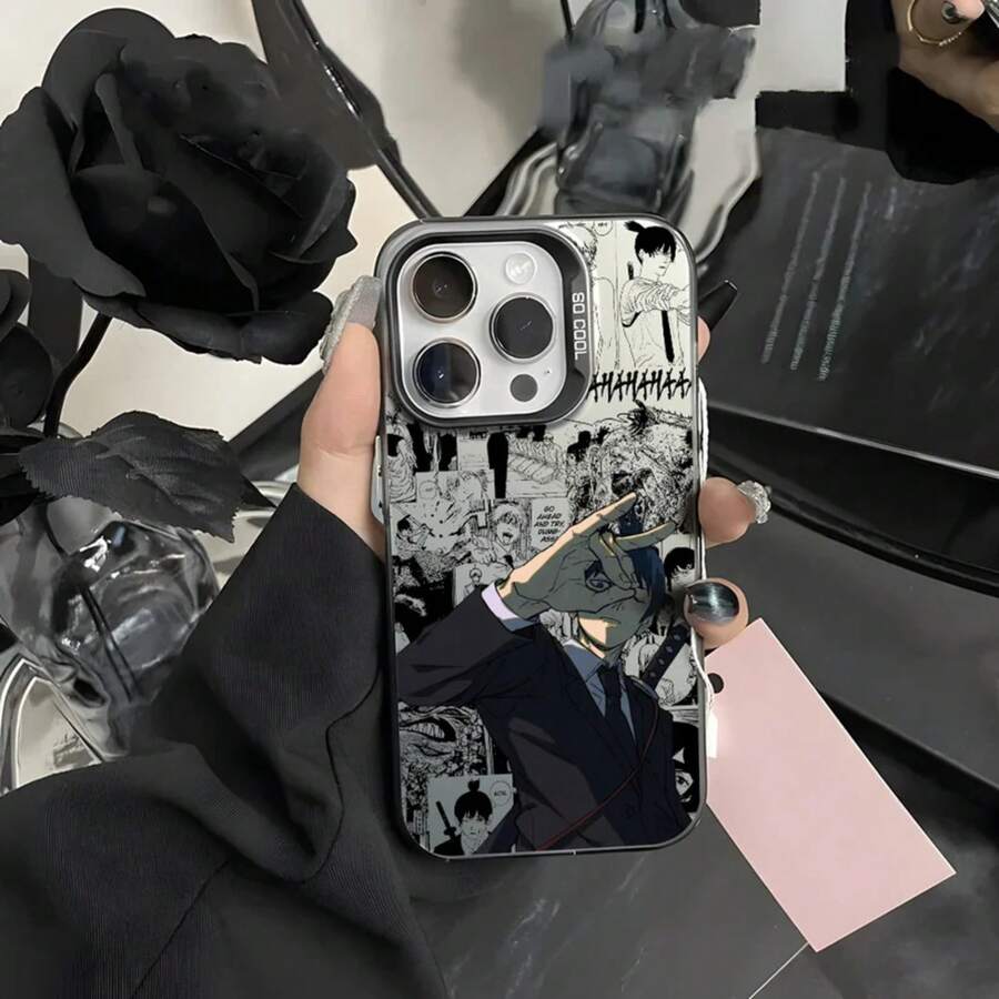 Custodia per iPhone, Custodia per telefono C-A-Aki Hayakawa per iPhone 16 15 14 13 12 11 Pro Max, colore nero opaco, multicolore, cover metallica laser aurora