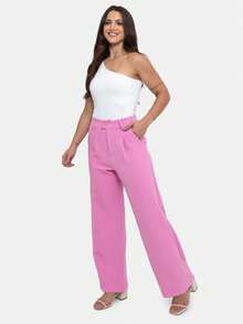 Simple Elegant Casual Polyester Zipper Pocket Button Daily Pants - Baby Pink - View 3