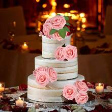 50pcs Artificial Flowers Peach Pink Roses Real Looking Fake Flowers Foam Roses W/Stem DIY Wedding Bouquets Centerpieces Baby Shower Party Holiday Christmas Home Decorations - 50枝粉紅玫瑰 - 查看 7