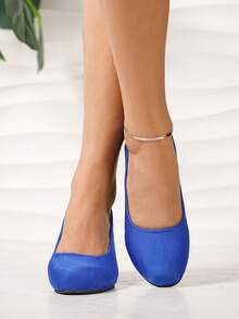 [Giày cao gót nữ cỡ lớn màu đen trơn cổ điển - Thiết kế mũi tròn - Kích cỡ 35-43 - Chất liệu nhung cao cấp, mềm mại và thoải mái - Giày cao gót đen, đế xuồng cao, gót dày, kiểu dáng slip-on - Chất liệu cao cấp, thoải mái khi mang - Giày slip-on nữ mũi tròn, gót dày vừa phải, chống trơn trượt - Thời trang và đa năng] - Màu xanh lam - Xem 1