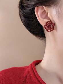 1 Pair Vintage Elegant Red Rose Flower Pattern Stud Earrings, Suitable For Women To Wear On Vacation, Party, Holiday, Couple Date, Birthday Gift, Mother's Day Gift