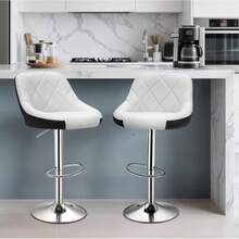 Bar Stools Set Of 2, Seat Height Adjustable, Adjustable And Rotatable Bar Stools Set Of 2, Counter Stools Bar Chairs - White In Front and Black In Back - View 1