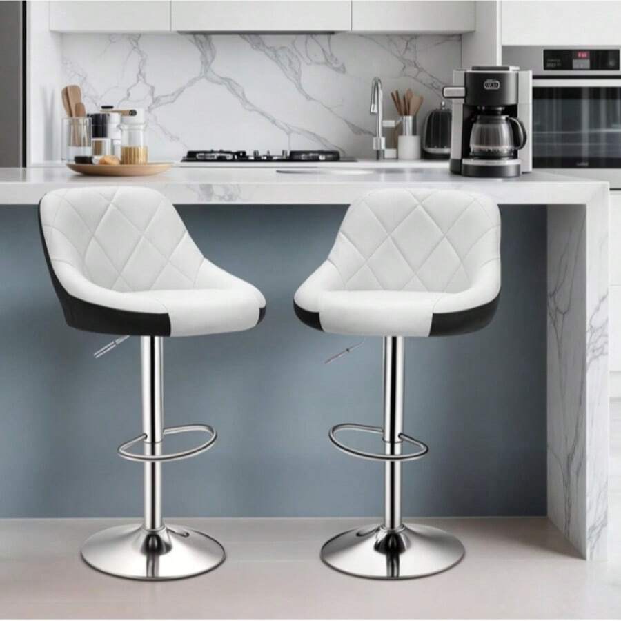 Bar Stools Set Of 2, Seat Height Adjustable, Adjustable And Rotatable Bar Stools Set Of 2, Counter Stools Bar Chairs - White In Front and Black In Back - View 1