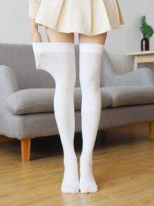 2 Pairs Women Solid Color Velvet Over-The-Knee Socks, Sexy Black & White Thigh High Socks, Essential For Daily Outfit - Black and White - View 3