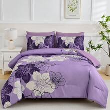 7 Pieces Floral Yellow/Aqua/Navy Blue Floral Comforter Set Queen King Bed In A Bag Botanical Floral Comforter Soft Soft Microfiber Complete Bedding Sets For Fall And Wedding Items,Valentines Day Home Bed Room Decor,Easter Gifts,Mothers Day Gift,All Season - 薰衣草色 - 查看 9