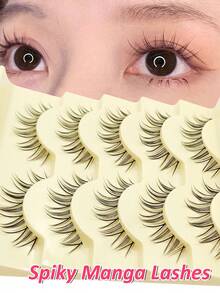 Rikuaild 5 Pairs Natural Wispy False Eyelashes, Soft & Lightweight Design, Charming Effect, Easy To Wear, Cartoon Style, Thick & Natural, Create Japanese Makeup Look, Eyelash Extension, Asian/Korean Cosplay Anime False Lashes Makeup Tool - 尖尾漫畫款 - 查看 2