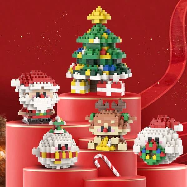 ZOULEBAOBEI Ensemble de blocs de construction de particules micro pour Noël et Nouvel An, en matériau ABS, comprenant le Père Noël, un bonhomme de neige, un renne, un sapin de Noël. Convient aux adolescents de 6 ans et plus, cadeau de fête