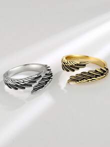 1pc Fashion Personalized High-End Chic Simple Vintage Feather Decor Adjustable Open Ring, Suitable For Men And Women Daily Wear