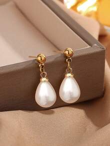 2 件优雅简约品质泪珠珍珠吊坠耳环，个性化吊坠耳环，伴娘耳环，婚礼珠宝 - 彩色 - 查看 2