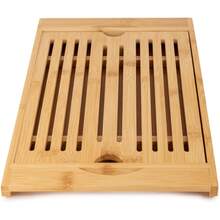 Tabla de cortar pan de bambú con recogedor de migas, bandeja para servir pan, bandeja para hornear, para el hogar, hotel, restaurante, utensilios de cocina, decoración de mesas - Natural - Ver 4
