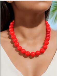 Conjunto de colar e brincos de contas de cor dopamina, 1 peça, moderno, exagerado e chamativo, de alta qualidade, adequado para uso diário feminino, banquetes e festas