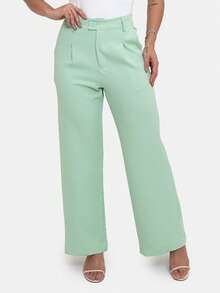 Simple Elegant Casual Polyester Zipper Pocket Button Daily Pants - Mint Green - View 5