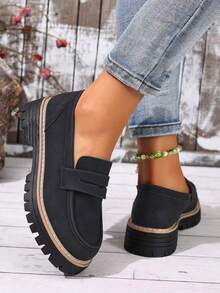 2024 Spring New Casual British Style Loafers Women Shoes, Deep Mouth Student Flats - Black - View 4