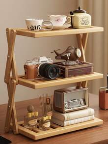 1-Piece Bamboo Storage Rack, Multi-Tiered Bamboo Countertop Display Stand With Stylish Lacquer Finish - Perfect For Storing Cups, Books, And Spices - Ideal For Kitchen, Living Room, Or Office Decor & Organization | Modern Bookshelf Design | Durable Bamboo Bookshelf, Bamboo Shelving Unit - Multicolor - View 1