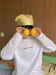 女式宽松字母印花休闲长袖 T 恤，百搭，棉质，春秋季 - 白色 - 查看 3