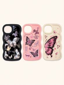 Bộ 3 ốp lưng điện thoại chống sốc hình bướm, viền lượn sóng 3D nổi bật, ốp lưng TPU thời trang, họa tiết lượn sóng sáng tạo và phong cách, bảo vệ toàn diện, chống rơi vỡ, có màu đen, be và hồng, tương thích với iPhone Air/17/17 Pro/17 Pro Max, tương thích với iPhone 13, các dòng điện thoại khác. - Nhiều màu - Xem 44