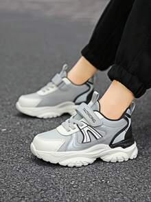 青少年运动鞋/PU 皮革/春夏秋冬运动鞋/返校/全新设计/轻质设计/防滑耐用鞋底/钩环设计，方便穿脱/适合跑步、上学、户外、训练 - 灰色 - 查看 6