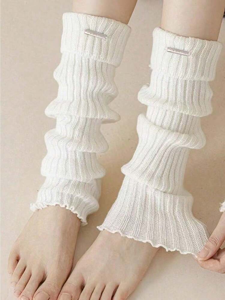 1/4 par de calentadores de piernas de punto acanalado de unicolor y aleatorio para mujeres, adecuados para otoño/invierno, color surtido al azar (sin clips de metal), cálidos - Multicolor - Añade 3