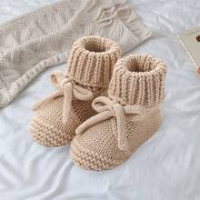 Baby Boys Girls Knitted Shoes Soft Sole First Walking Socks Comfortable Indoor Booties - 卡其色 - 查看 4