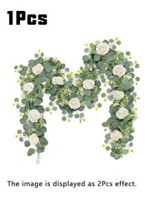 1 件 6 英尺桉树花环，人造装饰花环，适用于婚礼装饰、绿色花环、家庭聚会装饰、餐桌装饰、秋季家居装饰 - 白色 - 查看 11