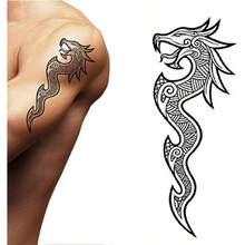 2x Temporary tattoo full arm snake python roses stick on body art transfer women and men cosplay halloween adult temp tattoo biker rocker fancy dress party cosplay Nordic - Dragón nórdico - Ver 1