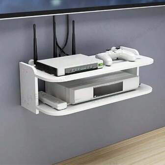 1pc TV Box Bracket, Dual-Layer Wall Mount Storage Shelf, No Drilling Required, Easy Installation, Perfect For WiFi Router, Cable Box And Daily Necessities - Floating Shelf For Living Room Organization