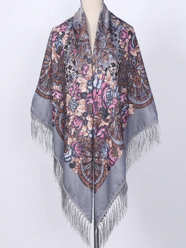 NAAMLOOS Écharpe en polyester à imprimé floral de 160 cm, châle surdimensionné, étole, poncho, couverture pour femmes, automne/hiver