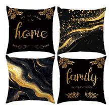 4 pièces Housses de coussin décoratives pour la maison, texture marbre noir et or, matériau en velours imprimé sur un seul côté, tailles 45*45/40*40/50*50 cm. Convient pour un canapé minimaliste moderne, la décoration du salon, les cadeaux, la décoration de fête. - Multicolore - Voir 12
