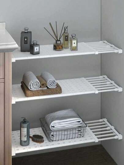 1 件可扩展衣柜隔板，免钻孔储物架，适用于厨房、宿舍、橱柜、浴室、空间整理架，适用于橱柜、壁橱、客厅