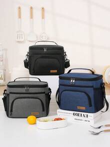 1pc Large Capacity 9L Insulated Lunch Bag, Polyester Fiber Waterproof Leakproof Soft Material Adult Lunch Portable Cooler Box With Zipper, Adjustable Shoulder Strap For Office And Picnic, Multicolor Reusable Lunch Box For Office, Work, School, Picnic, Beach, Leakproof Freezable Cooler Bag With Handle