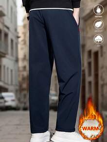 2 Pieces Set, Men's Winter Lamb Wool Warm Pants, Casual Straight Leg Pants With Zipper Pockets And Drawstring, Comfortable And Easy To Match.