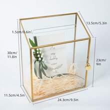 1pc Wedding Card Box With Slot And Lock - 9.5x4.5x11.8 Inches - Gold Glass Envelope Donation Box For Birthday Party Reception - Vintage Centerpiece, Decoration (Glass Box Only) - Vàng - Xem 3