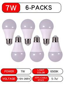 6个E27 LED灯泡，功率可选7/9/12/15W，电压范围110-265V，高亮度低能耗，适用于客厅等室内照明。 - 燈泡6個裝 - 查看 16