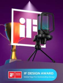 Gaming USB Microphone For PC Laptop, Condenser Mic With Quick Mute, RGB Indicator, Tripod Stand, Shock Mount, Gain Control For Streaming Discord Twitch Podcasts Videos-FIFINE A6V - Black - View 3