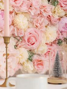 1Pc Flower Wall Panel For Flower Wall Backdrop, 12.6*12.6inch Pink Faux Roses Hydrangea Artificial Flower Panels Artificial Floral Backdrop For Wall Decor, Party Wedding Decor, Bridal Shower/Baby Shower Decor, Valentine Day, Gift - Màu Hồng baby - Xem 4