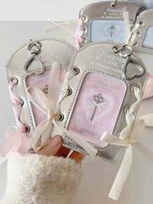 Silver PU Leather Card Holder – Ins Ballet-Themed 3-Inch Card Display Pendant With DIY Ribbon. - Silver - View 2
