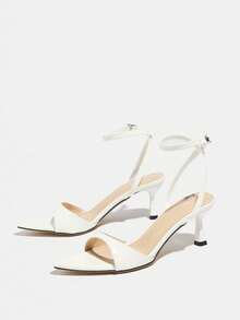 Giày sandal hở mũi đính ngọc trai lấp lánh cho nữ, giày cao gót mũi nhọn thanh lịch có quai chéo ở mắt cá chân, thời trang và gợi cảm cho mùa xuân/hè, thích hợp cho tiệc tùng, hẹn hò, ngoài trời, du lịch, trang phục thường ngày - trắng - Xem 6