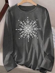 Women's Fall Clothes : Long Sleeve Tops, T Shirts, Snowflake Graphic Tees & Going Out Tops, Including The Perfect White Top - 灰色 - 查看 2