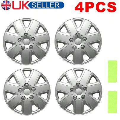 SET OF 4 X 14 INCH (14") ALLOY LOOK WHEEL TRIMS COVER HUB CAPS TYRE CAP SILVER